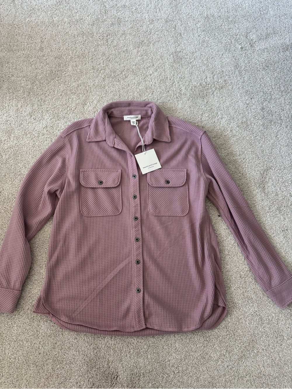 beachlunchlounge Mauve Button-Down Waffle Shirt NWT size XS-S